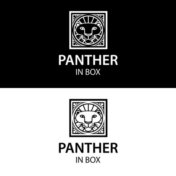 Panther Black and White in box retro vintage logo design