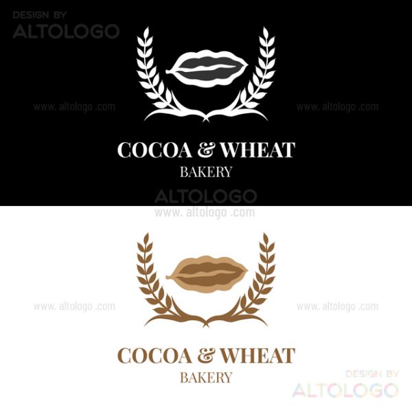 Cocoa bean and Wheat Grain Bakery logo design