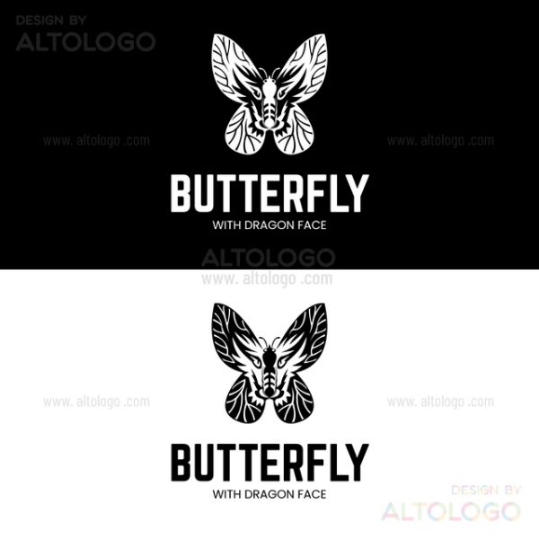 Butterfly with Dragon face on wings logo design