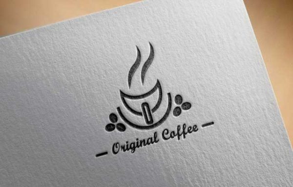 Cup and coffee bean sprinkles in triangle shape logo design
