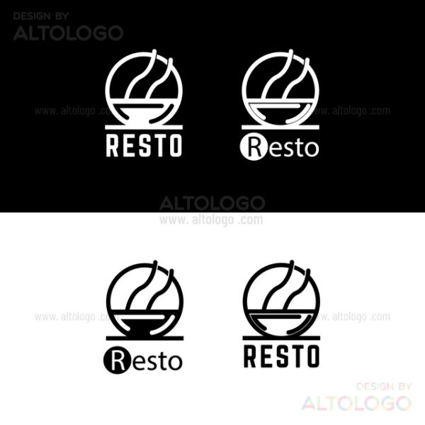 Bowl with hot smoke aroma in circle Resto logo design