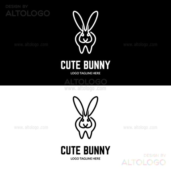 Cute bunny simple line art logo design