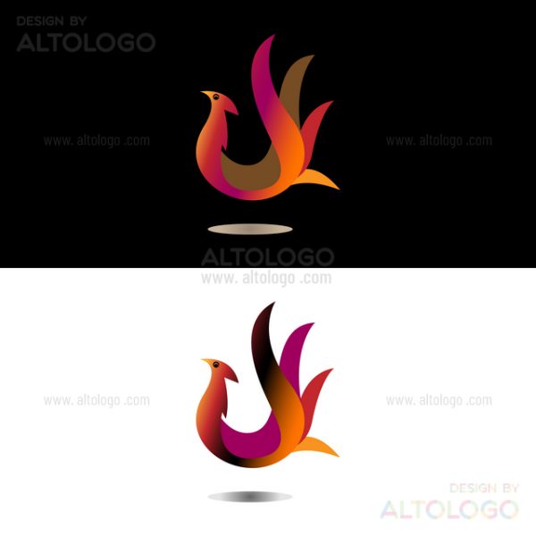 Rooster in elegant flame fire shape logo design